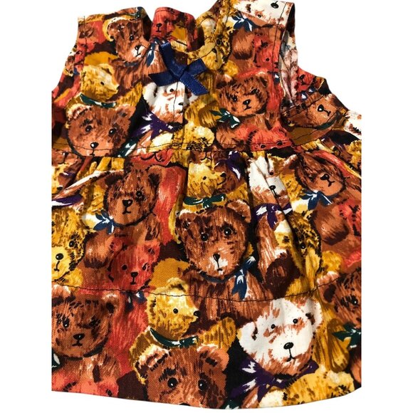 Homemade Teddy Bear Theme Small Medium Size Doll Jumper Dress Bow Accent - Picture 4 of 14